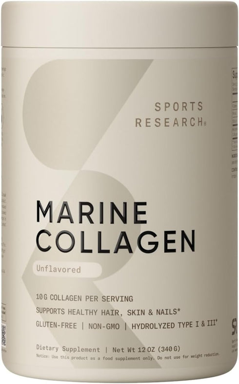 Sports Research Marine Collagen Peptides Powder - Wild-Caught Fish, Keto Certified, 34 Servings