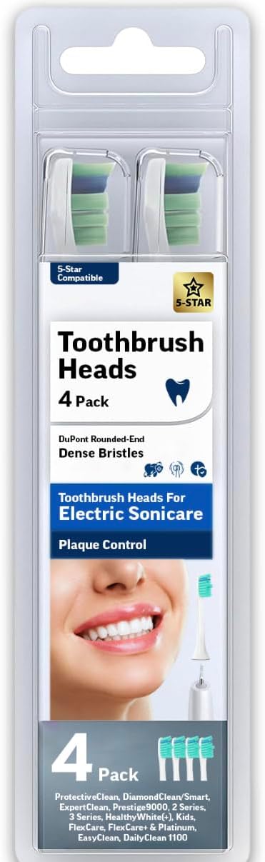 5-Star Compatible Replacement C3 Sonicare Replacement Heads, Electric Toothbrush Heads 4 Pack, White