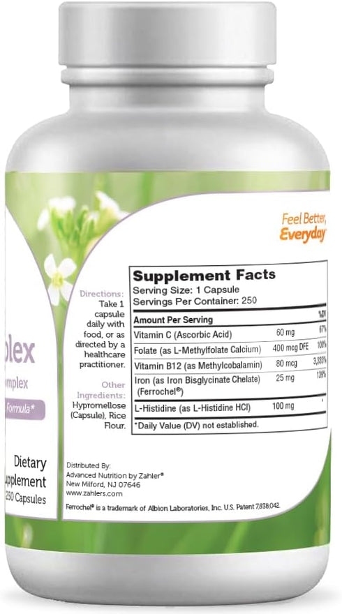 Zahler Iron Complex, Gentle & Non-Constipating Iron Formula, 250 Capsules
