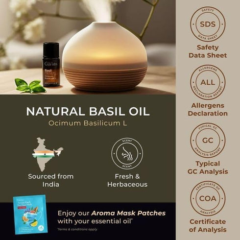 Gya Labs Basil Essential Oil for Diffusers - 0.34 Fl Oz 100% Pure Natural Oil for Skin & Candles