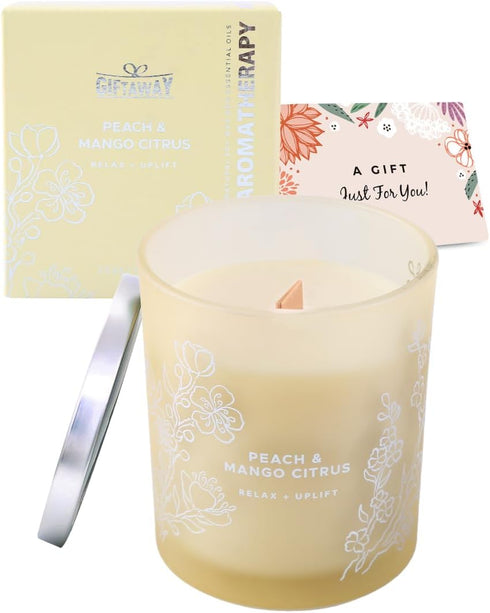 Pack Set 2 10.6 Oz Pear Freesia English Rose and Peach Mango Citrus Scented Wood Wick Candles Variety | Aromatherapy