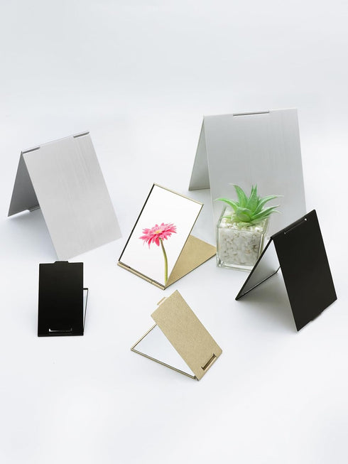 Portable Folding Mirror, Ultra-Slim Durable Makeup Tabletop Mirror for Travel, Mini Size, Black, 3.3''