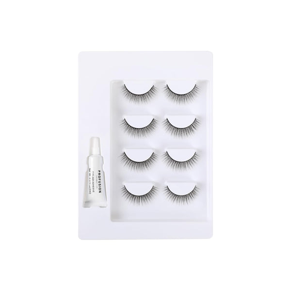 Profusion Cosmetics Frosted Snow Sparkle 4 Pair Luxe False Lash Set, Vegan Lightweight Lashes for Natural Looks