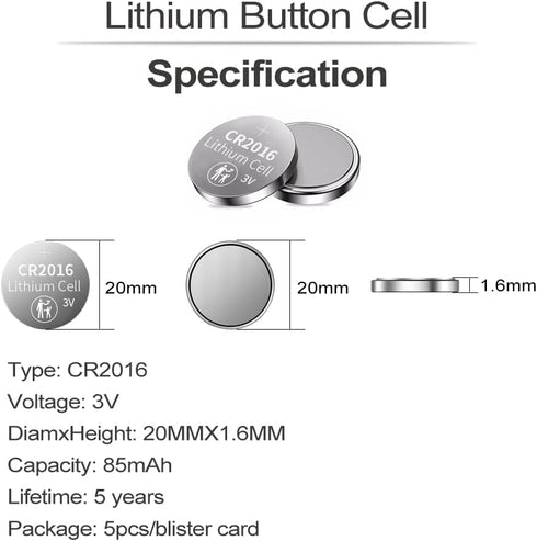 PGSONIC CR2016 3V (5pcs) Lithium Battery
