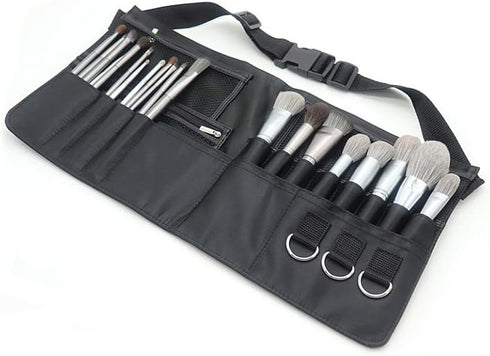 Professional Portable Makeup Brush Waist Bag Case, Foldable Cosmetic Brush Pouch with Multi Pockets