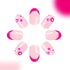 Press on Nails Short Almond French Tip Fake Nails, Pink Full Cover Floral False Nails with White Star Designs