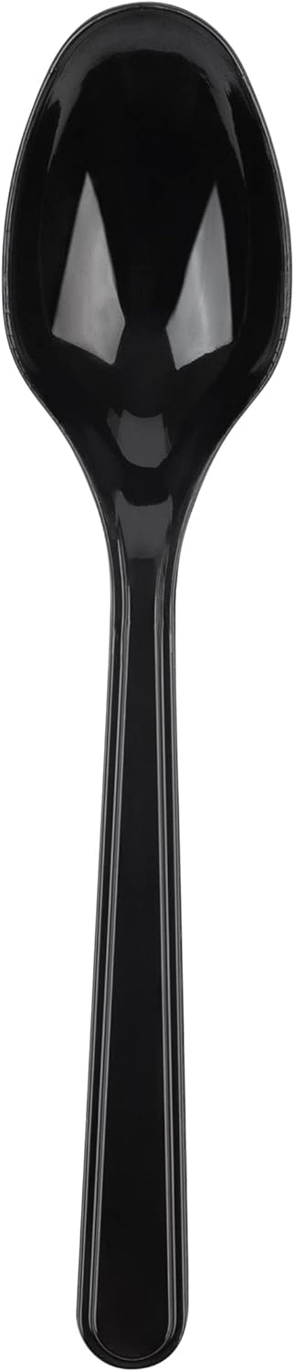 PlasticPro 200 Pack Heavy Weight Black Plastic Spoons, Disposable Cutlery Set