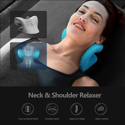 Neck and Shoulder Relaxer: Advanced Cervical Traction Device for TMJ Pain Relief and Neck Stretcher (Blue)
