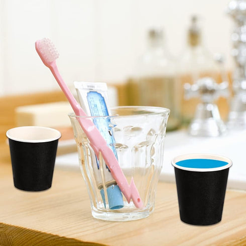 100 Pack 3 oz Black Paper Cups for Bathroom, Espresso, Mouthwash, Snacks, Family, Party, Picnic