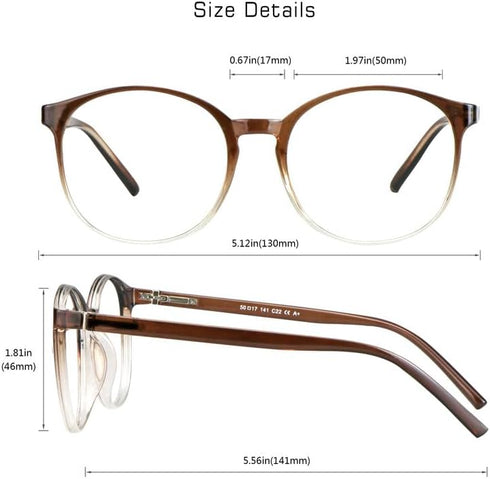 VisionGlobal Blue Light Blocking Glasses for Women/Men, Stylish Oval Frame, Anti Glare, Clear Brown, +1.00 Magnification