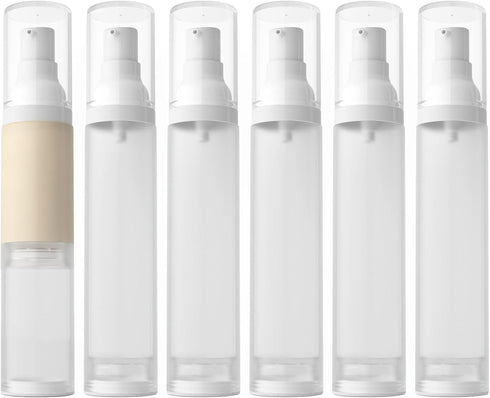LONGWAY 1.7oz 50ml Airless Cosmetic Cream Pump Bottle, Travel Size Dispenser for Shampoo, Pack of 6, Frosted