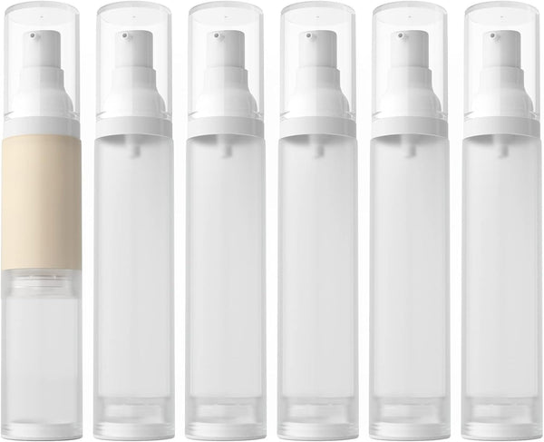 LONGWAY 1.7oz 50ml Airless Cosmetic Cream Pump Bottle, Travel Size Dispenser for Shampoo, Pack of 6, Frosted