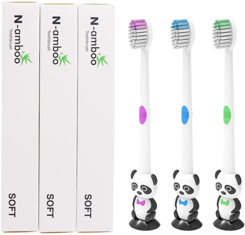 12 Pieces Kids Cartoon Panda Toothbrush Soft Bristles Individually Wrapped with Suction Cup for Boys and Girls 3-12