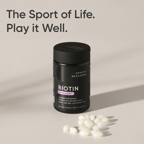 Sports Research Vegan Biotin 10,000mcg with Organic Coconut Oil, 30 Softgels for Hair & Skin Support