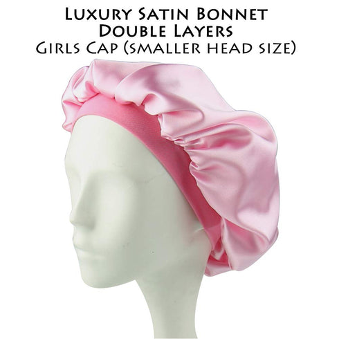 Sleep Cap for Kids Satin Hair Scarf, Girls Night Head Wrap Floral Silk Nightcap Light Pink