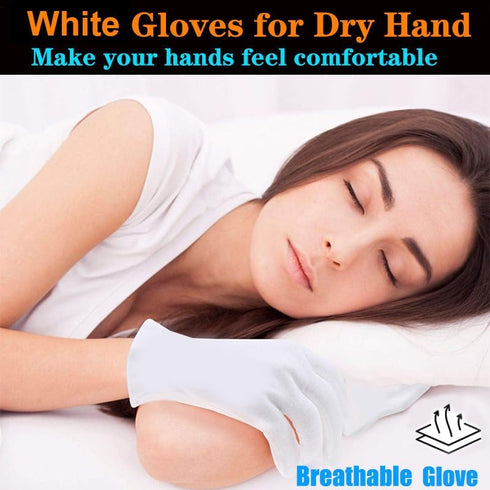 White Cotton Glove 8 Pieces, Washable Eczema Moisturizing Glove for Sleeping, One Size Fit Most Overnight