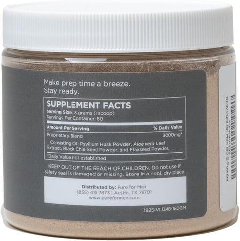 Pure for Men Original Cleanliness Fiber Supplement Powder | Promotes Digestive Regularity | 180 gm Vegan Blend