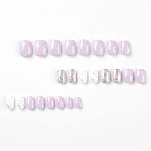 Square Press on Nails Short Fake Nails Glitter with Marbling Design Acrylic False Nails Artificial Glossy Glue on Nails Full Cover Stick on Nails for Women Manicure Decoration 24Pcs