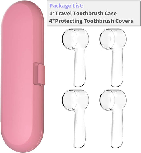 Electric Toothbrush Travel Case for Oral-B Toothbrushes, 4 Pcs Toothbrush Head Covers (Pink)