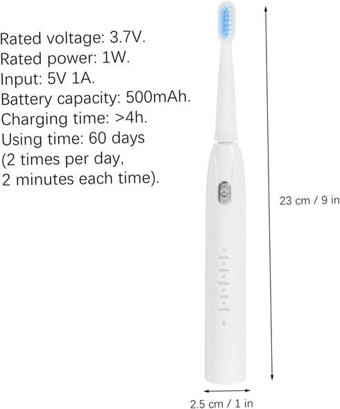 VICASKY Five Speed Vibration Electric Toothbrush USB Charging with Built in Battery Soft Bristles for Deep Gum Care
