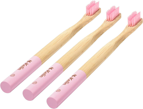 Y-Kelin Bamboo V-Shaped Orthodontic Toothbrush, Eco-Friendly Bamboo Toothbrush (3pcs) Soft Bristle (Pink Soft)