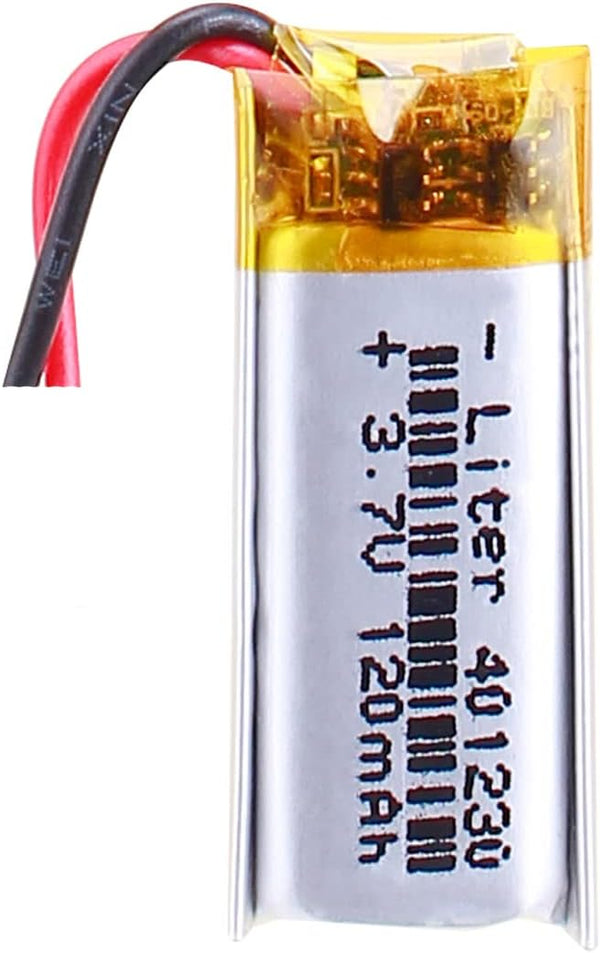 3.7V Lipo Battery 120mAh, Rechargeable Lithium Polymer 401230 with Two Lines