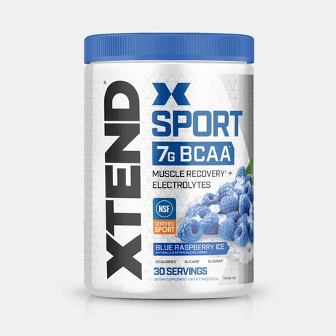 XTEND Sport BCAA Powder Blue Raspberry Ice, Electrolyte Powder for Recovery & Hydration, 30 Servings