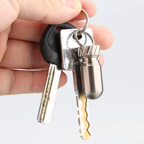 Small Titanium Pill Case with Keychain, Waterproof Pill Holder Container, Portable Mini Size Pill Box for Outdoor