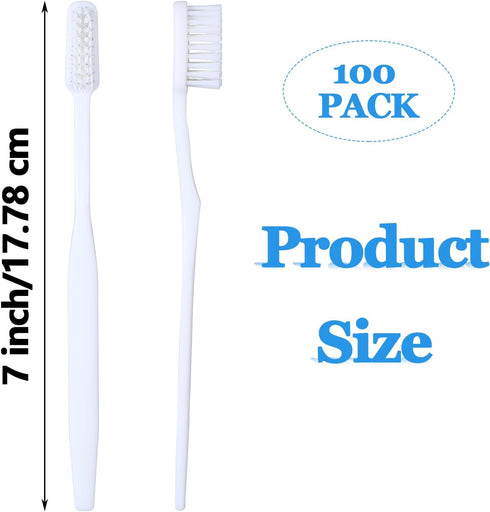 100 pcs Bulk Toothbrushes Individually Wrapped, White Manual Disposable Travel Toothbrush for Adults, Soft Bristles