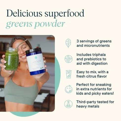 Ora Organic Greens Powder - Vegan, Gluten-Free Super Greens Drink for Energy and Detox, 20+ Superfood Greens Blend
