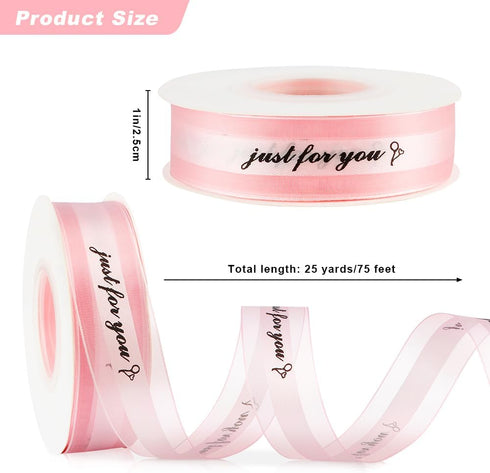 Happy Birthday Ribbon for Gift Wrapping, 1 Inch 25 Yards Pink Ribbon for Flower Bouquet, Just for You Organza Satin Ribbon for Crafts Bow Making Cake Box Party Decoration, Cake Ribbon Letter
