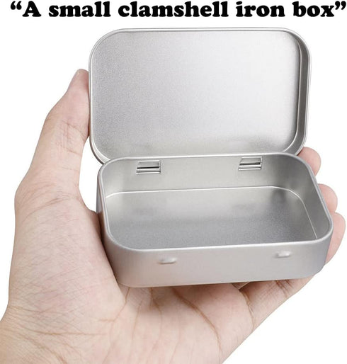AKOAK 3 Pcs Silver Rectangular Empty Hinged Tins, 3.7 x 2.4 x 0.8 Inches for First Aid, Crafts