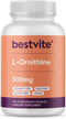 BESTVITE L-Ornithine 500mg (240 Vegetarian Capsules) - Vegan, Non-GMO, Gluten-Free, No Stearates or Fillers