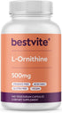 BESTVITE L-Ornithine 500mg (240 Vegetarian Capsules) - Vegan, Non-GMO, Gluten-Free, No Stearates or Fillers