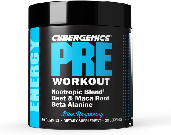 Pre Workout Gummies, 60 Gummies, 30 Servings | Supports Energy Levels, Boosts Performance, Natural Beet Root, Blue