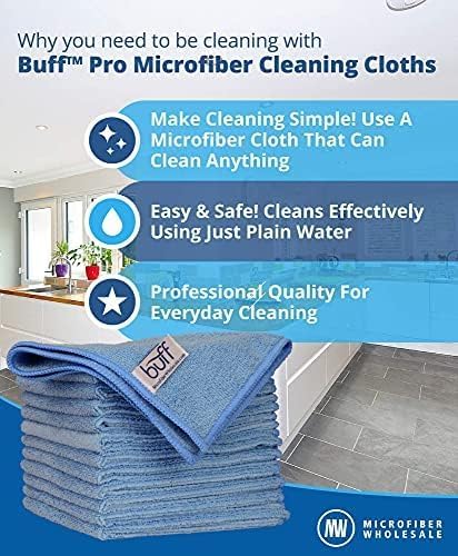 12 Pack MW Pro Multi-Surface Microfiber Cleaning Cloths, 12" x 12", Blue, Premium Towels for Cleaning