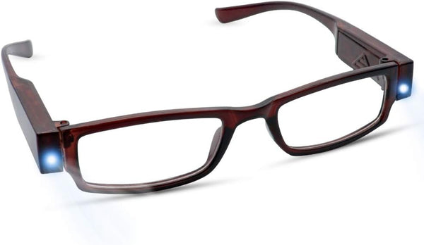 LED Reading Glasses with Lights, Lighted Magnifier Nighttime Reader, Compact Full Frame Eyewear, Unisex Clear Vision