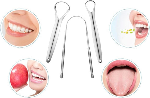 Tongue Scraper Cleaner (3 Pcs), Best Stainless Steel Seller, Use Mouth Wash, Toothpaste for Bad Breath, Handy Travel