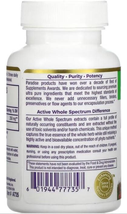 Paradise Herbs Organic Ashwagandha, Ayurvedic Adaptogen, Vegan, Gluten Free, 60 Vegetarian Capsules