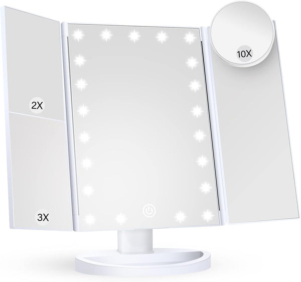 Makeup Mirror Vanity Mirror with Lights, 2X 3X 10X Magnification, Touch Control, Portable LED Makeup Mirror