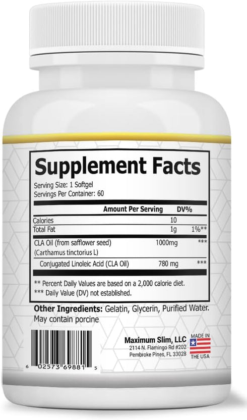 Maximum Slim MAX CLA 3000, High Potency Natural Weight Loss, 90 Count