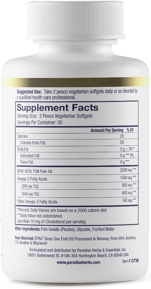 Paradise Herbs Omega-Sure, Omega-3 Concentrate, Premium Fish Oil, 60 Count Vegetarian Softgels