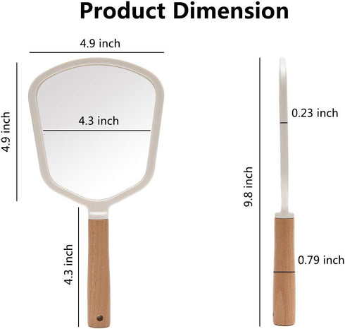 YEAKE Hand Held Mirror with Handle for Makeup, Cute Wood Travel Vanity Mirror for Men & Women (Fanshape)