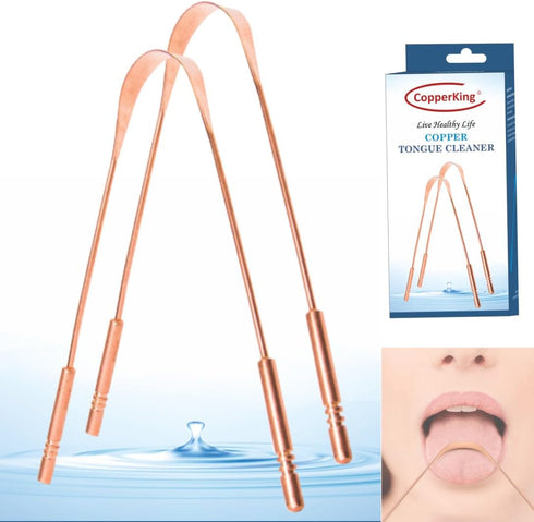 Set of 2 Pure Copper Metal Tongue Cleaner Pack, Easy to Use Ayurvedic Tongue Scrapers for Better Oral Hygiene
