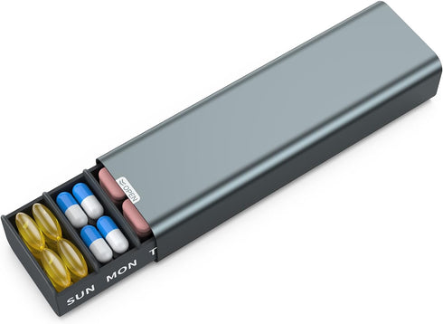 TecQach Metal Weekly Pill Organizer 7 Day,Removable Comparments Daily Pill Box, Travel Pill