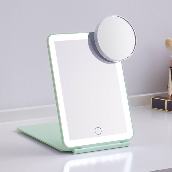 LED Foldable Travel Makeup Mirror - 5x7 inches, 3 Colors Light Modes, Portable Cosmetic Mirror for Travel