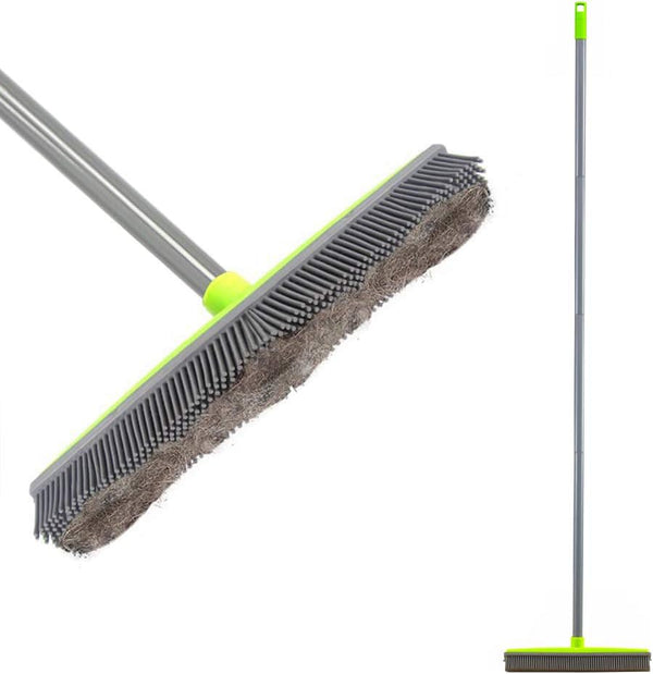 LandHope Push Broom with Long Handle, Rubber Bristles Sweeper for Pet Hair, Carpet, Hardwood, Tile Cleaning