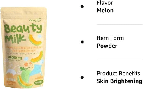 Beauty Milk Japanese Collagen MELON Drink - 50,000mg Hydrolyzed Collagen, 6.3 Ounce (Pack of 1)