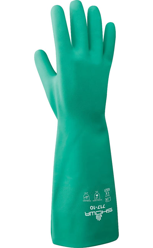 SHOWA Chemical Resistant Gloves, Nitrile, XL, Light Green