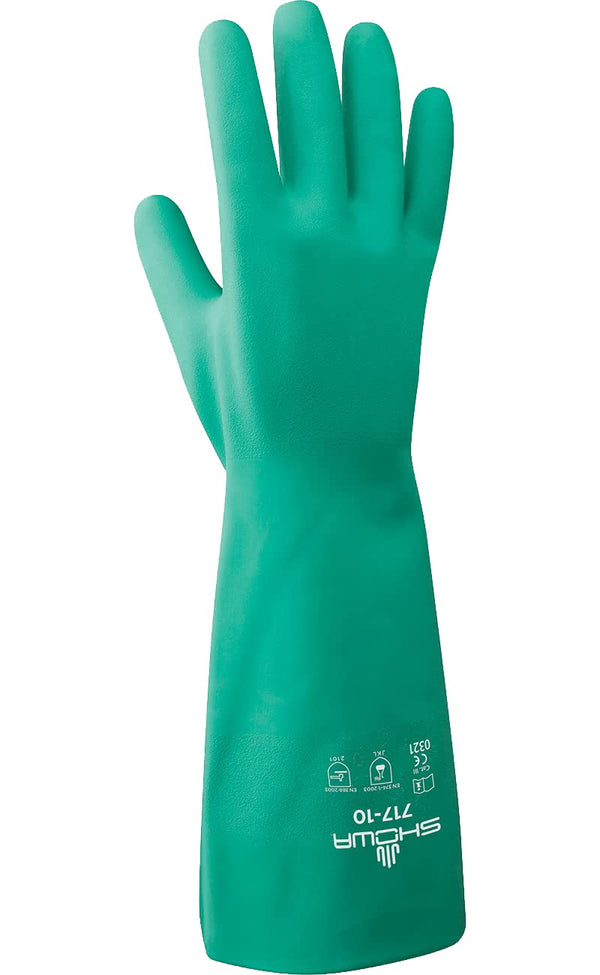 SHOWA Chemical Resistant Gloves, Nitrile, XL, Light Green